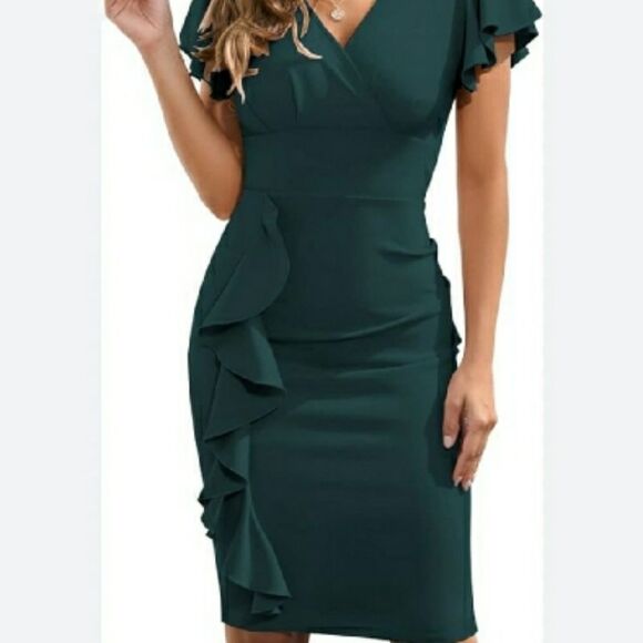 BRAND NEW KNITEE V-NECK RUFFLED ASYMMETRICAL MINI DRESS G1 - Picture 1 of 13